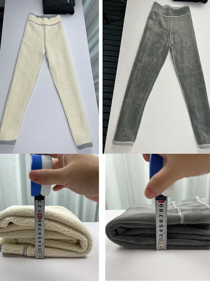 Pantalon crayon taille haute en laine d'agneau pour femme, leggings d'hiver épais, peluche moelleuse, longueur de rinçage, doublure en velours chaud ATIONS Ins, décontracté