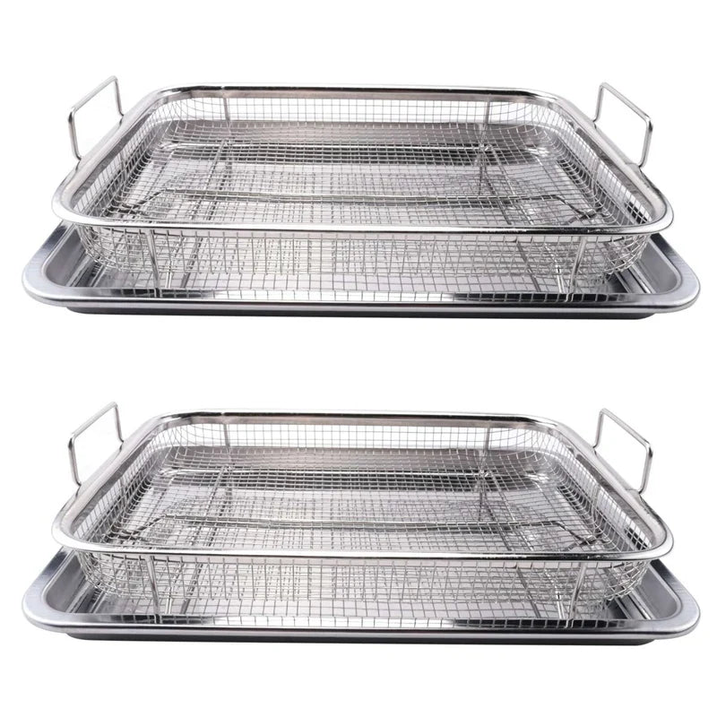 B82B-Air Fryer Basket For Oven,Stainless Steel Crisper Tray And Pan, Deluxe Air Fry In Your Oven, 4-Piece Set, For The Grill