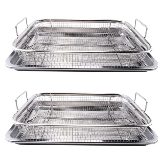 B82B-Air Fryer Basket For Oven,Stainless Steel Crisper Tray And Pan, Deluxe Air Fry In Your Oven, 4-Piece Set, For The Grill