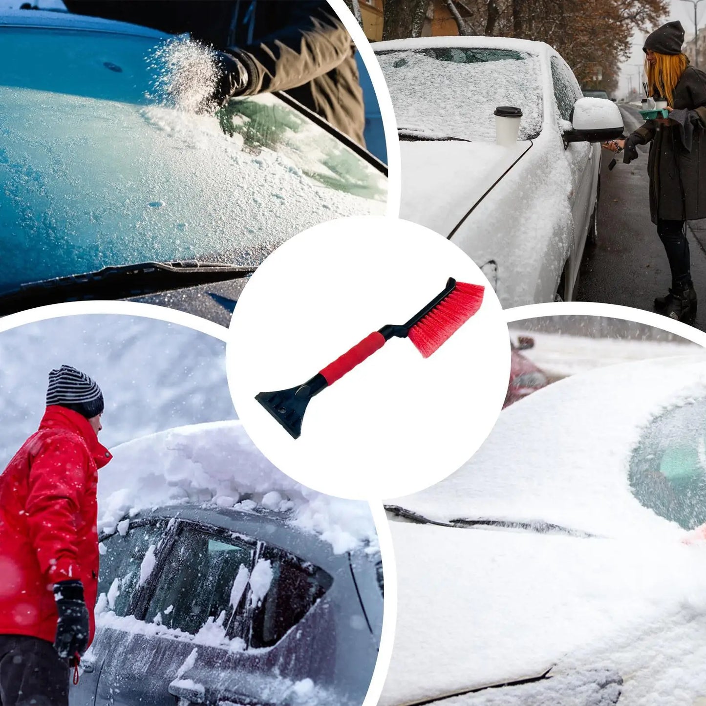2-en-1 Grattoirs à glace pour pare-brise de voiture, grattoir à neige et brosse, poignée ergonomique en mousse, déneigeur pour le nettoyage hivernal des voitures