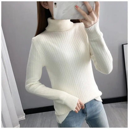 Turtleneck Winter Sweater Women Elegant Thicken Velvet Lined Warm Sueter Fleece Knitted Pullover Slim Top Jersey Knitwear Jumper