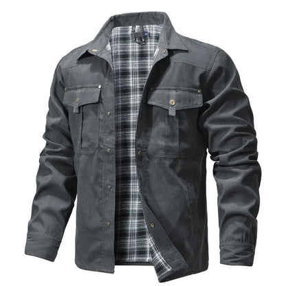 Men's Jackets Spring Flannel Lined Shirt Coat Shacket Casual Snap Button Overshirt Western Cowboy Style High Quality Top US Size