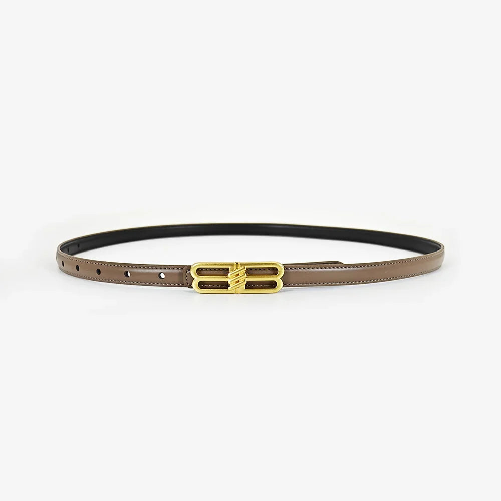Women's genuine cowhide leather belt, luxury bb bucket, elegant design, denim belt, thin belt