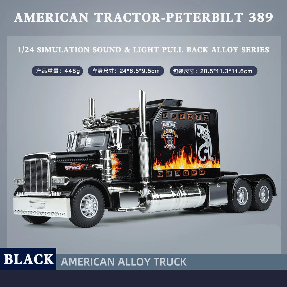1/24 American Tractor Peterbilt 389 Alloy Simulation Diecast Model Car Collection Christmas Gifts Sound & Light Toys For Kids