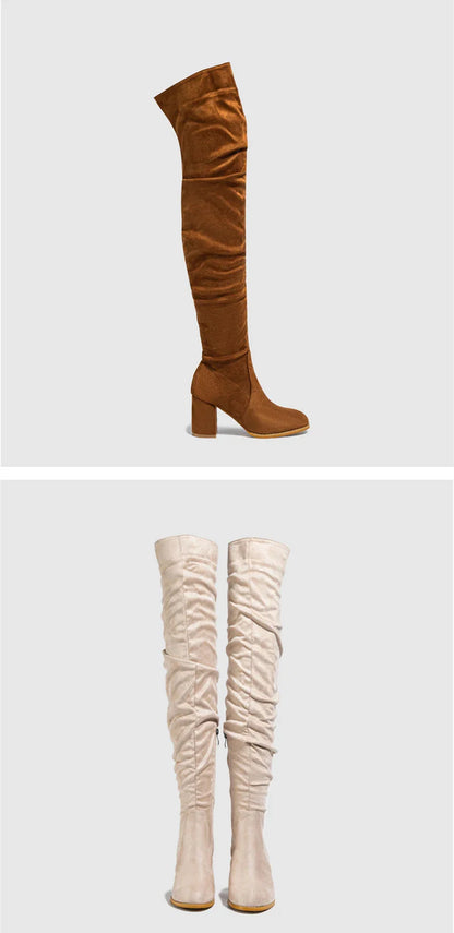 Bottes Noires Marron Cuissardes Liyke 2025 Automne Hiver Femme Sexy Bout Pointu Fermeture Éclair Chaussures Hautes Talon Carré Bottines Femme