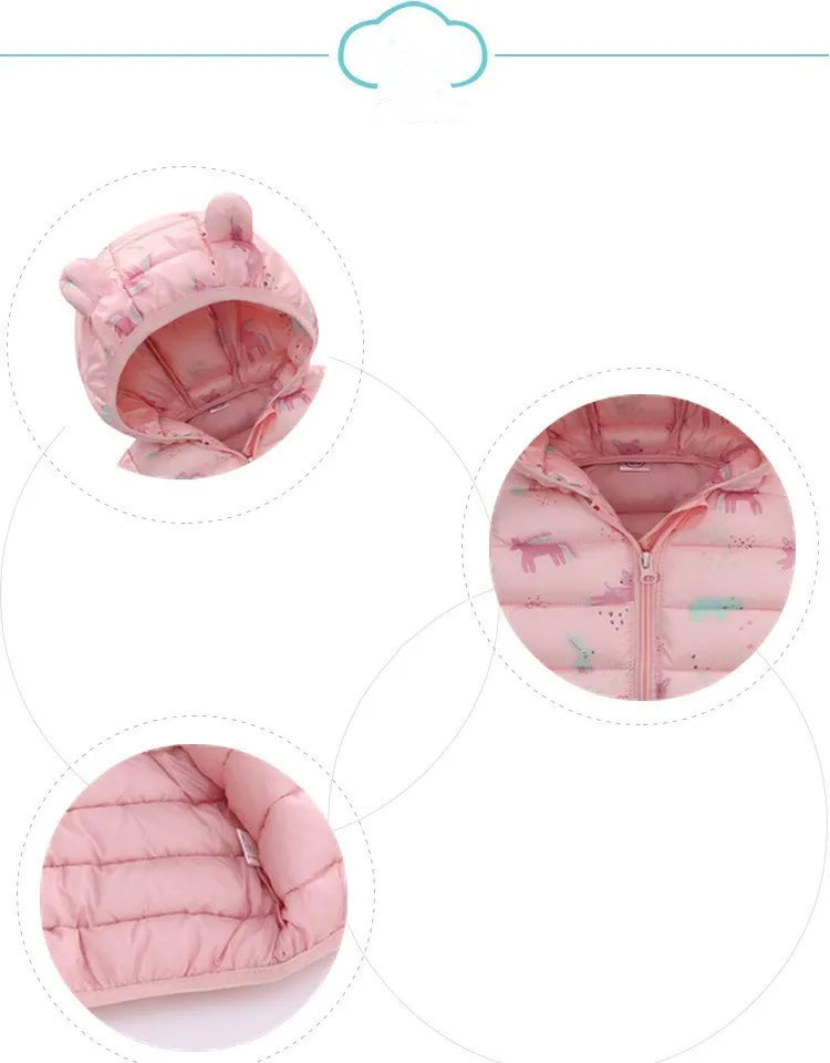 Enfants Garçons Bébé Vestes Légères à Capuche en Duvet Vêtements d'Extérieur Chauds Automne Enfants Filles Manteaux Imprimé Dinosaure Dessin Animé Vêtements Décontractés