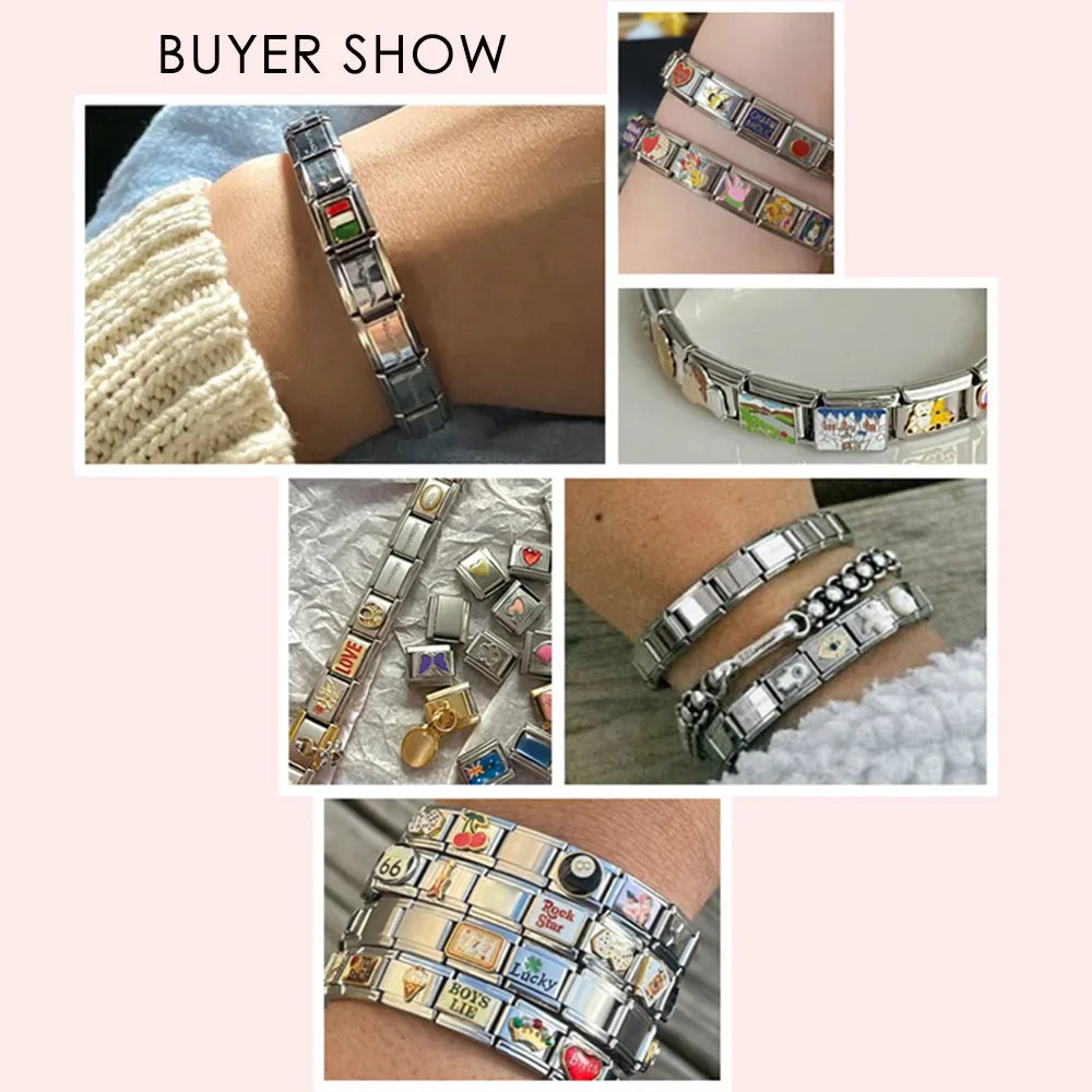 New Fashion Women Men West Cowboy Cactus Car Beach Italian Charm Fit 9mm Link Stainless Steel Bracelet For Gift DIY Making