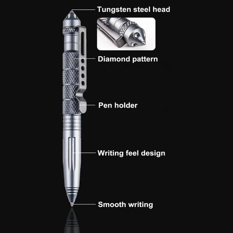 Stylo Tactique Militaire Multifonction Alliage d'Aluminium Outil de Survie Extérieur Camping Sécurité Outils de Survie Urgence Brise-verre Stylo
