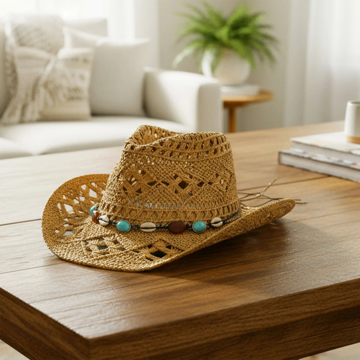 Chapeaux de cow-girl pour femmes et hommes, chapeau occidental d'été en plein air, chapeau de paille à large bord avec bande perlée