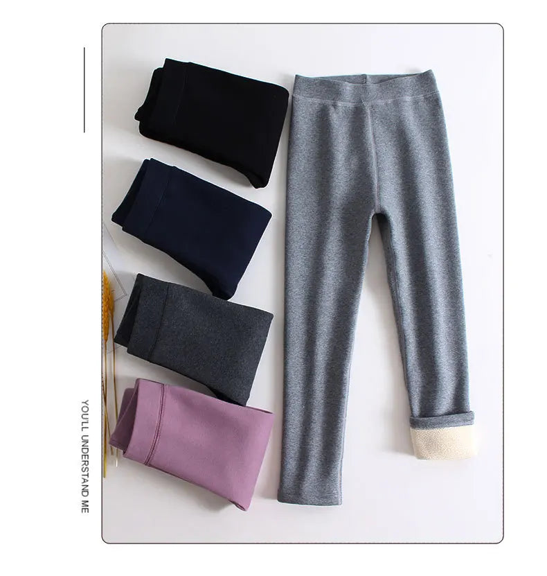 Leggings polaires désossés pour filles, pantalons polaires épais pour enfants, couleur unie, vêtements d'extérieur, automne et hiver