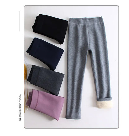 Leggings polaires désossés pour filles, pantalons polaires épais pour enfants, couleur unie, vêtements d'extérieur, automne et hiver
