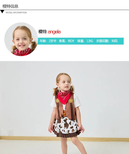 Robe de Cowgirl pour enfants, ensemble complet, Costume de Cowboy occidental, ensemble de 4 pièces, tenue de jeu de noël, vêtements d'halloween pour enfants