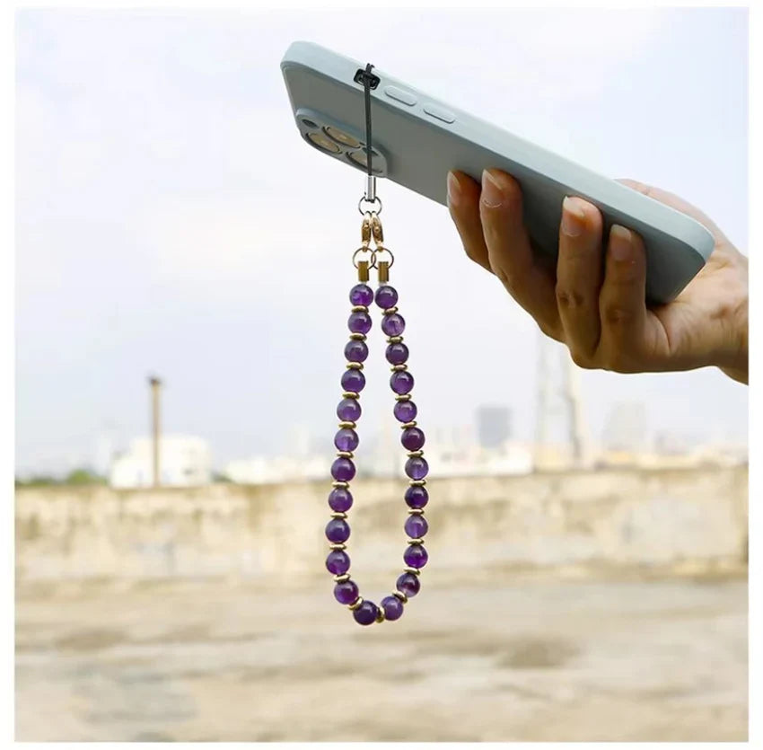 Marble Beaded Phone Wrist Strap, Detachable Cellphone Lanyard with Tether Tab, Hands-Free Wristlet Bracelet, Grip for Women