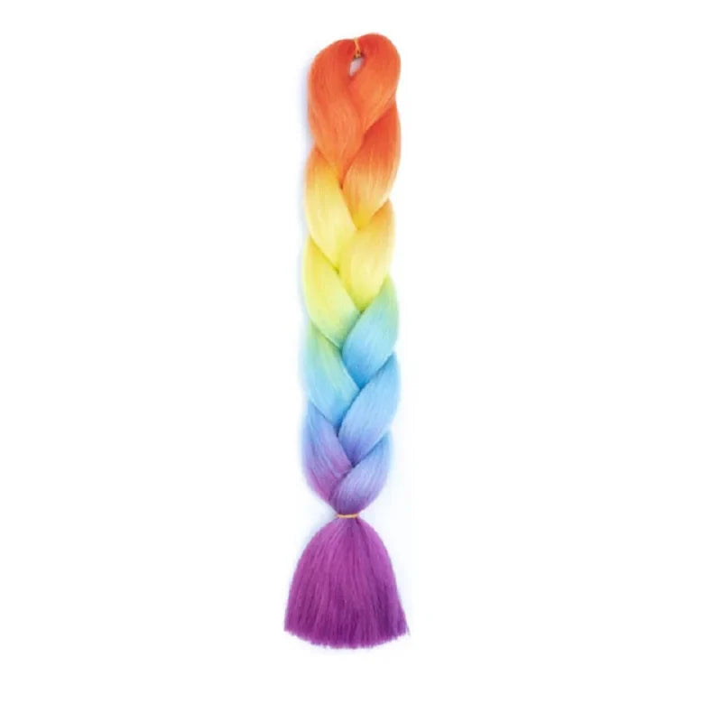 24Inch Synthetic Ombre Rainbow Mixed Colors Long Straight Box Jumbo Braids Hairpiece Crochet Hair for Women