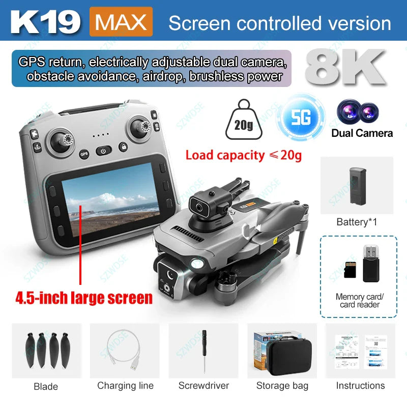 K19 Max Drone caméra HD 5G WIFI professionnel photographie aérienne Drone sans brosse flux optique évitement d'obstacles quadrirotor jouets