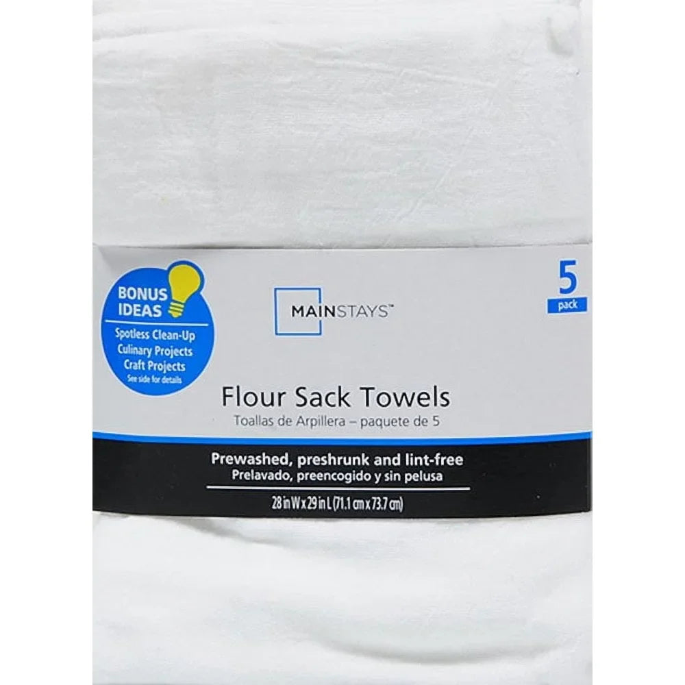 5 Piece Flour Sack Kitchen Towels Set 100 Cotton Ultra Absorbent Versatile Machine Washable Essential Cooking Cleaning