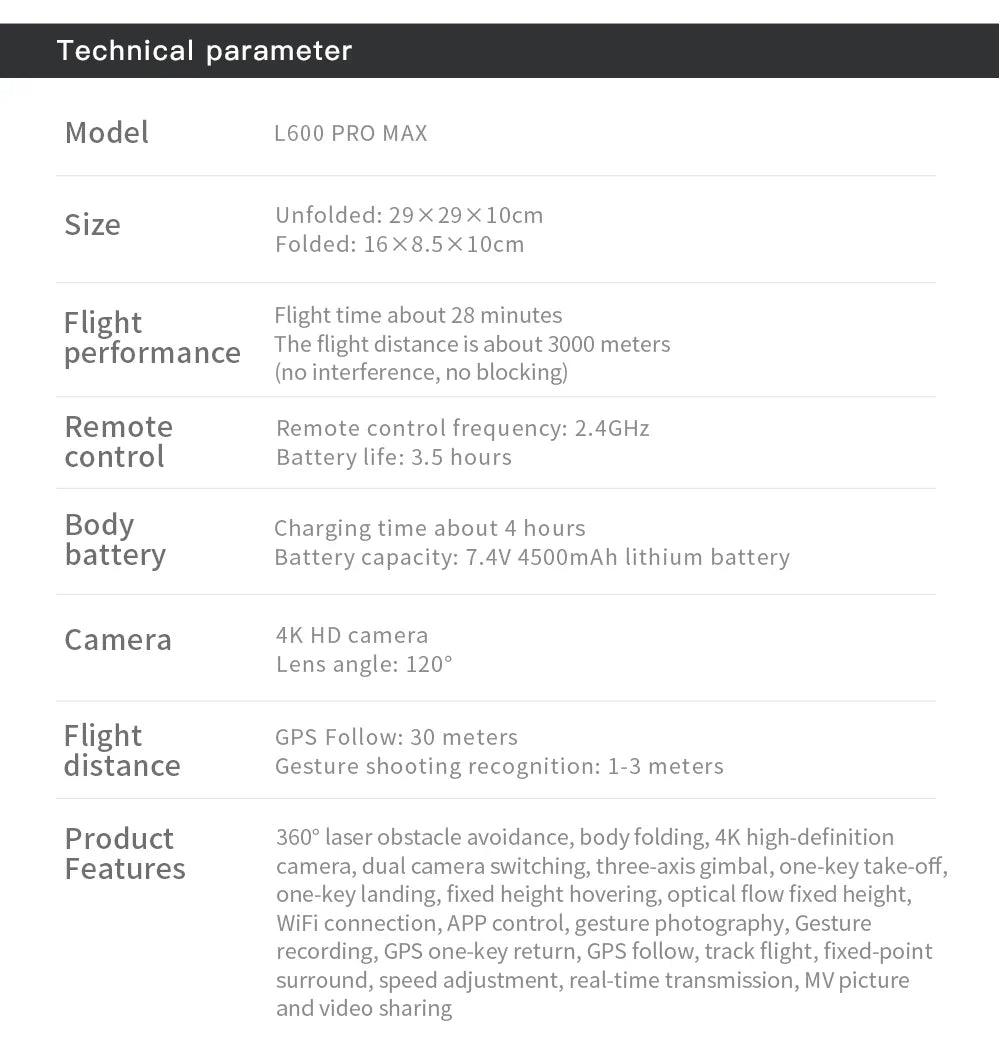 Nouveau Drone GPS L600 PRO MAX/PRO 5KM 4K professionnel HD double caméra 3 axes cardan 360 ° Jouet quadrirotor sans balais pour éviter les obstacles