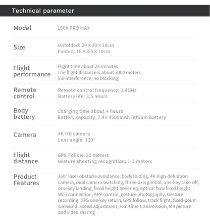 Nouveau Drone GPS L600 PRO MAX/PRO 5KM 4K professionnel HD double caméra 3 axes cardan 360 ° Jouet quadrirotor sans balais pour éviter les obstacles