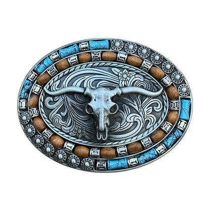 New Western Cowboy Smooth Buckle Personalized Creative Belt Buckle Head Relief Large Flower Bull Head Belt DIY Accessories