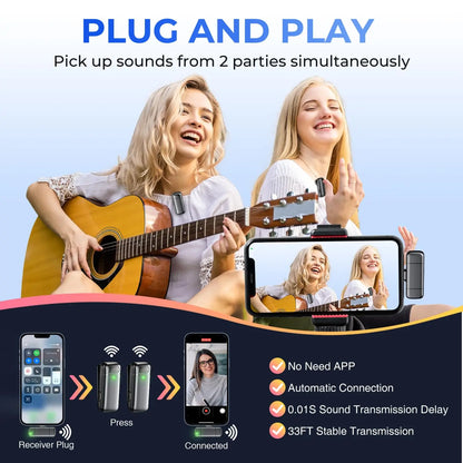 Mini Wireless Lavalier Lapel Microphone for iPhone iPad Tiktok, YouTube, Podcast, Vlog, Video Recording, Live Streaming