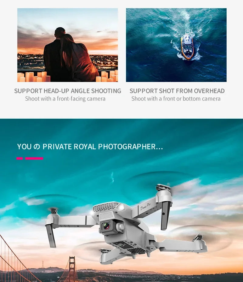 Drone FPV WiFi E88 Pro 2025 – Caméra simple/double 4K/1080P, HD grand angle, maintien d'altitude, jouet d'hélicoptère RC quadrirotor pliable