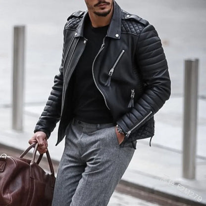 Nouvelles Vestes en cuir pour hommes Automne Hiver, Manteau en cuir matelassé de coton à fermeture éclair avec revers épaissi, Streetwear à la mode pour hommes