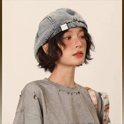 Béret de Cowboy en Denim pour femmes, chapeau de journal britannique décontracté, casquette flatcap, accessoire de mode