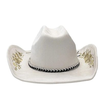 Retro Suede Cowgirl Hat for Women and Men, Floral Embroidery Wide Brim Western Cap Jazz Hat Cowboy Hats