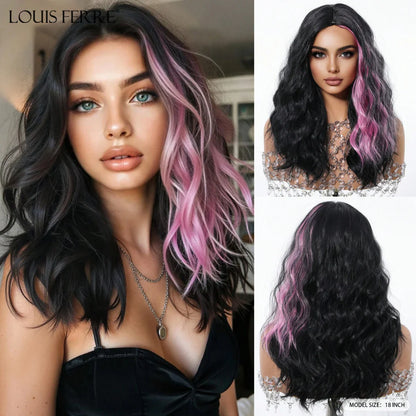 Brown Blonde Ombre Synthetic Wigs for Women Medium Length Wavy Layered Wigs With Side Bangs Daily Party Heat Resistant Fake Hair