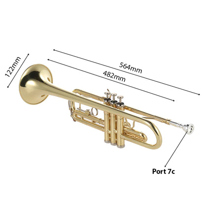 Trompette Bb B plat en laiton peint en or, Instrument de musique exquis et Durable avec Valve d'embout, gants à huile, étui à sangle, trompette Bb