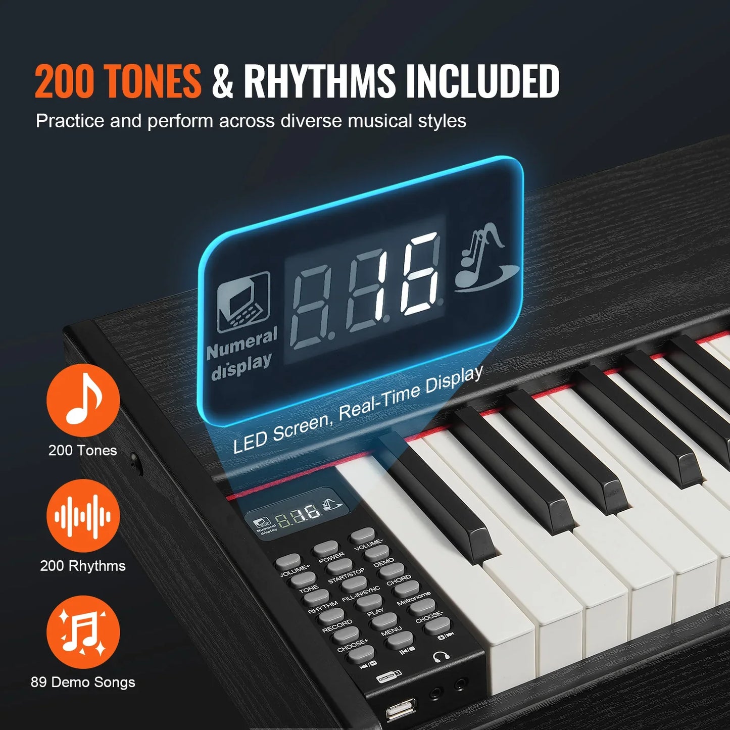 VEVOR Piano numérique, 88 touches entièrement pondérées, ensemble piano à clavier électrique portable avec double clavier, haut-parleurs, pédale de sustain, casque, Bluetooth USB MIDI, pour débutants