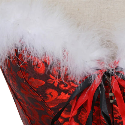 Christmas Santa Corsets and Bustiers Top Shapewear Lingerie Burlesque Feather Corselet Plus Size Overbust Women's Sexy Corset