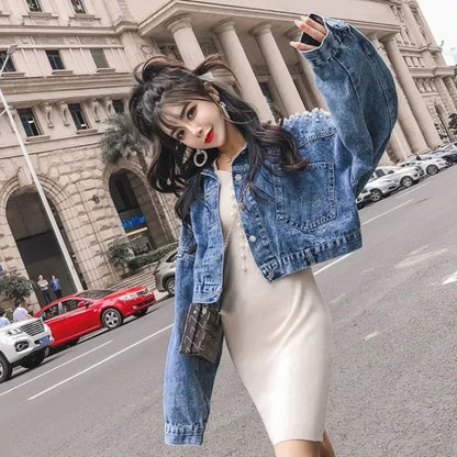 Ripped Cowboy Coat Woman Spring Autumn Korean Popular Clothes Denim Jacket for Women Hole Sale Low Price Cowgirl Clothing New In