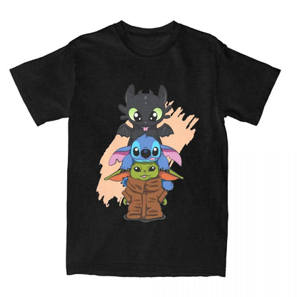 Chibi Toothless Stitch And Cute Baby Ess Tops Cotton Men Women T-Shirts Tee Shirt Short Sleeve Cute T Shirts Crew Neck Clothing