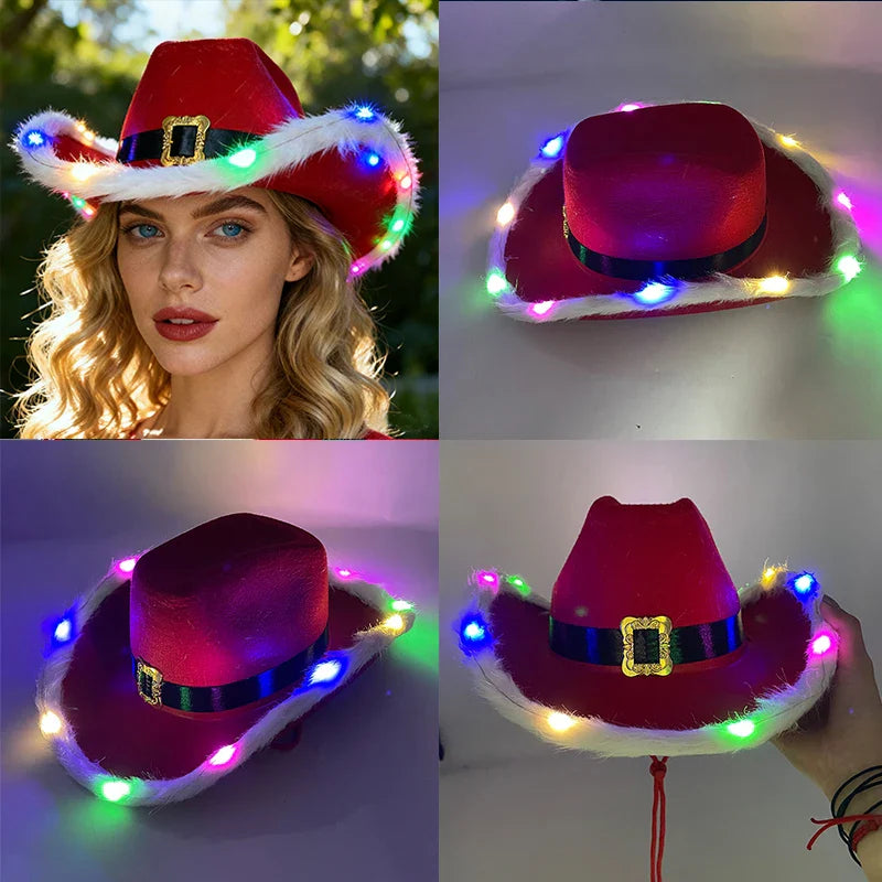 Chapeau de cowboy lumineux à LED clignotantes, lumineux, coloré, pour Noël, mariage, cow-girl, casquette de carnaval, hommes, femmes, pour fête de mariage, accessoire.