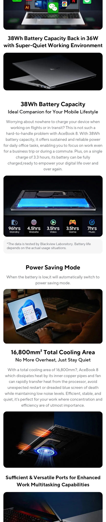 Blackview AceBook 8 Laptop 15.6" 12th Gen Intel Alder Lake N97 16GB RAM 512GB SSD + expansion up to 1TB Windows 11 Home 15.6"