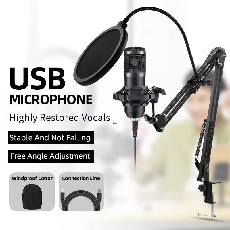 Professional Studio Microphone Live Broadcast Singing Recording Microphone Kits with Suspension Scissor Arm and Metal Shock Mount