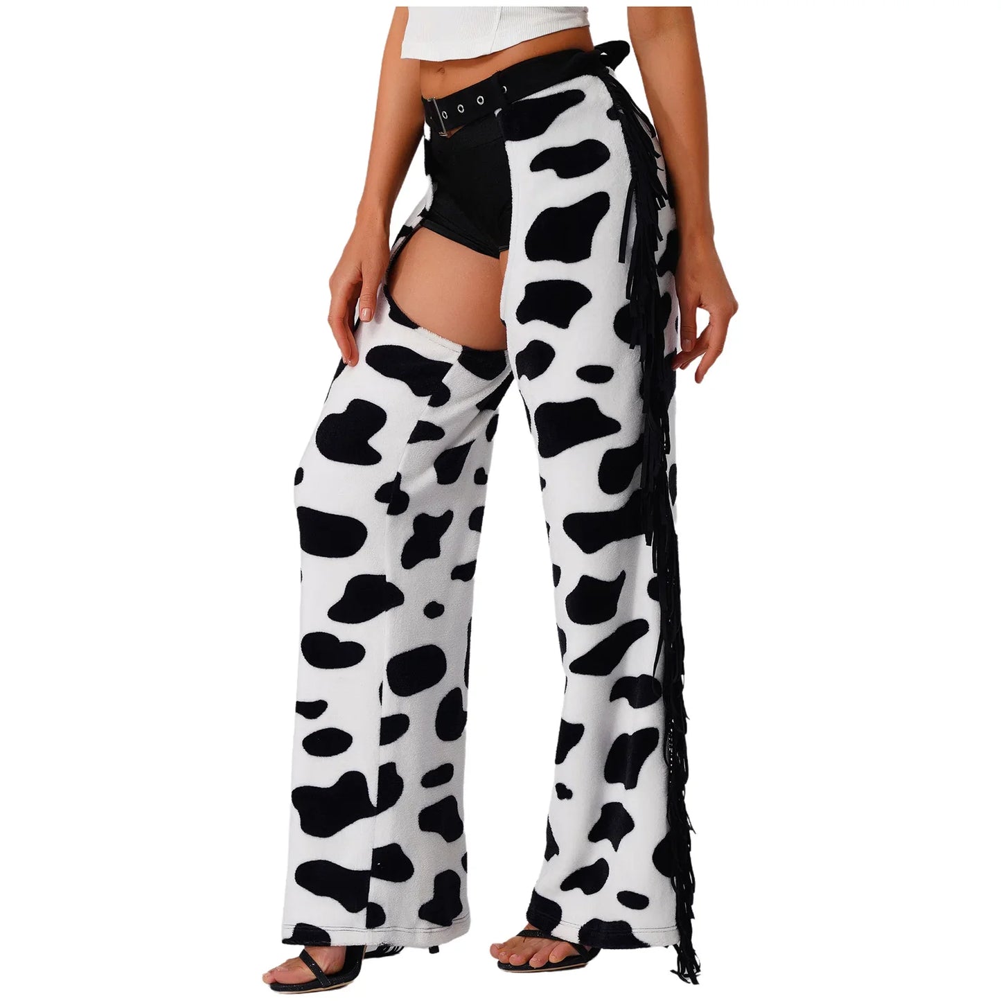 Pantalon Long en flanelle pour femmes, avec pompon latéral, taille, entrejambe ouvert, vélo, équitation, Cowgirl, Costume Cospaly d'halloween