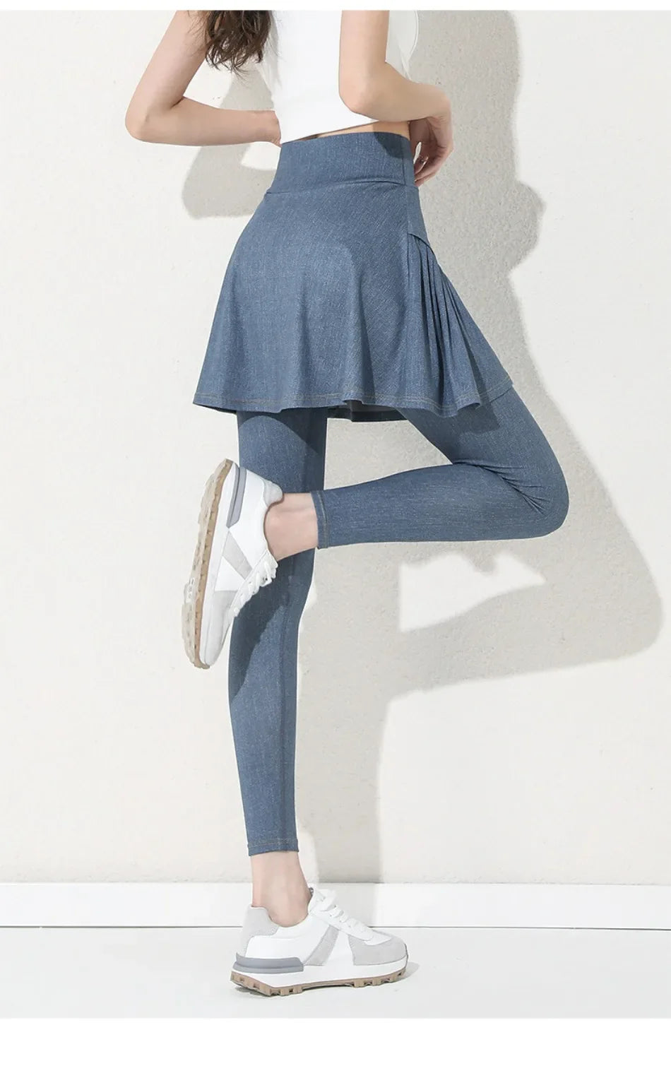 Women Cowboy Yoga Shark Skirts Pants Fake Two Piece Set Phone Pocket Sport Gym Running Leggings Tennis Outdoor Cycling Pants
