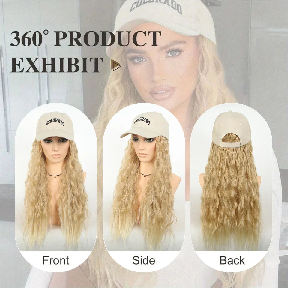 LUPU Synthetic wigs for women22 "baseball cap all-in-one long wavy wig, Perfect for Halloween, Parties, and Special Occasions