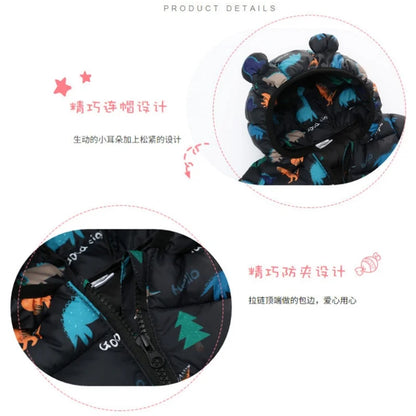 Enfants Garçons Bébé Vestes Légères à Capuche en Duvet Vêtements d'Extérieur Chauds Automne Enfants Filles Manteaux Imprimé Dinosaure Dessin Animé Vêtements Décontractés