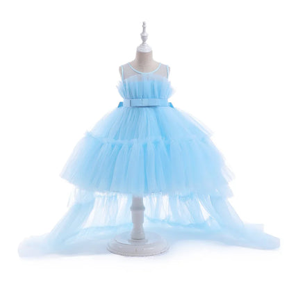 Formal evening gowns for children, elegant evening dresses for girls, with train, detachable princess dress