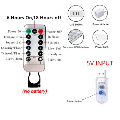 USB Curtain String Lights 8 Lighting Modes LED Light for Outdoor Garden Wedding Christmas New Year Home Decoration