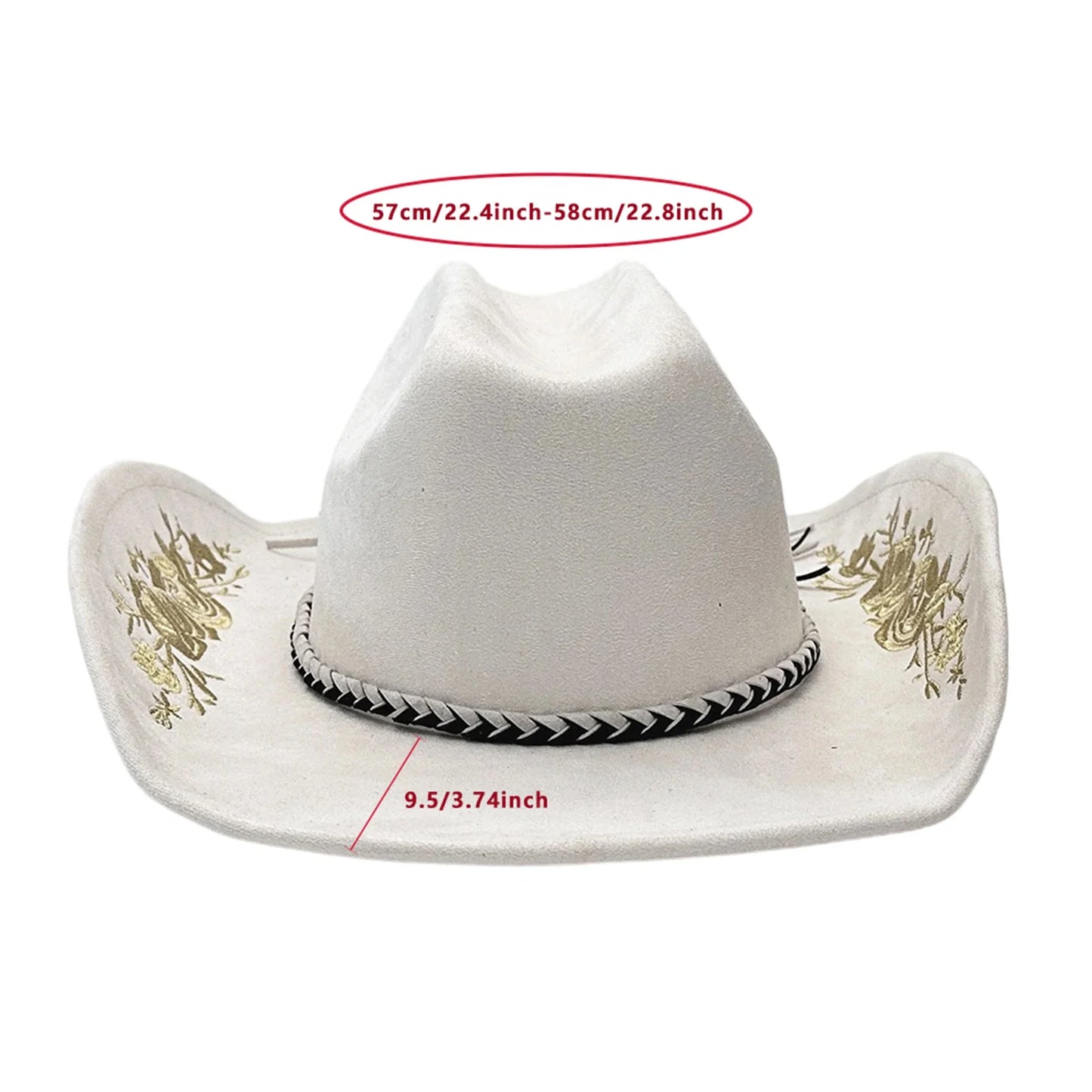 Retro Suede Cowgirl Hat for Women and Men, Floral Embroidery Wide Brim Western Cap Jazz Hat Cowboy Hats