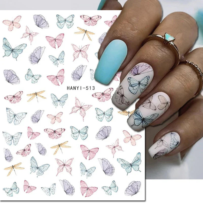 3d Nail Art Stickers Winter Autumn Golden Leaves Red Roses Flowers Decals For Nails Decoration Manicure Salon Beauty