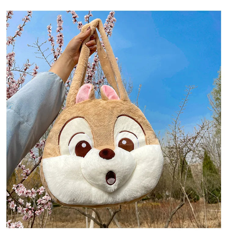 Plush Cartoon Chipmunk Squirrel  Large Capacity Shoulder Bag Sweet Versatile Cute Women's Bag Stitch Mobile Cosmetics Storage