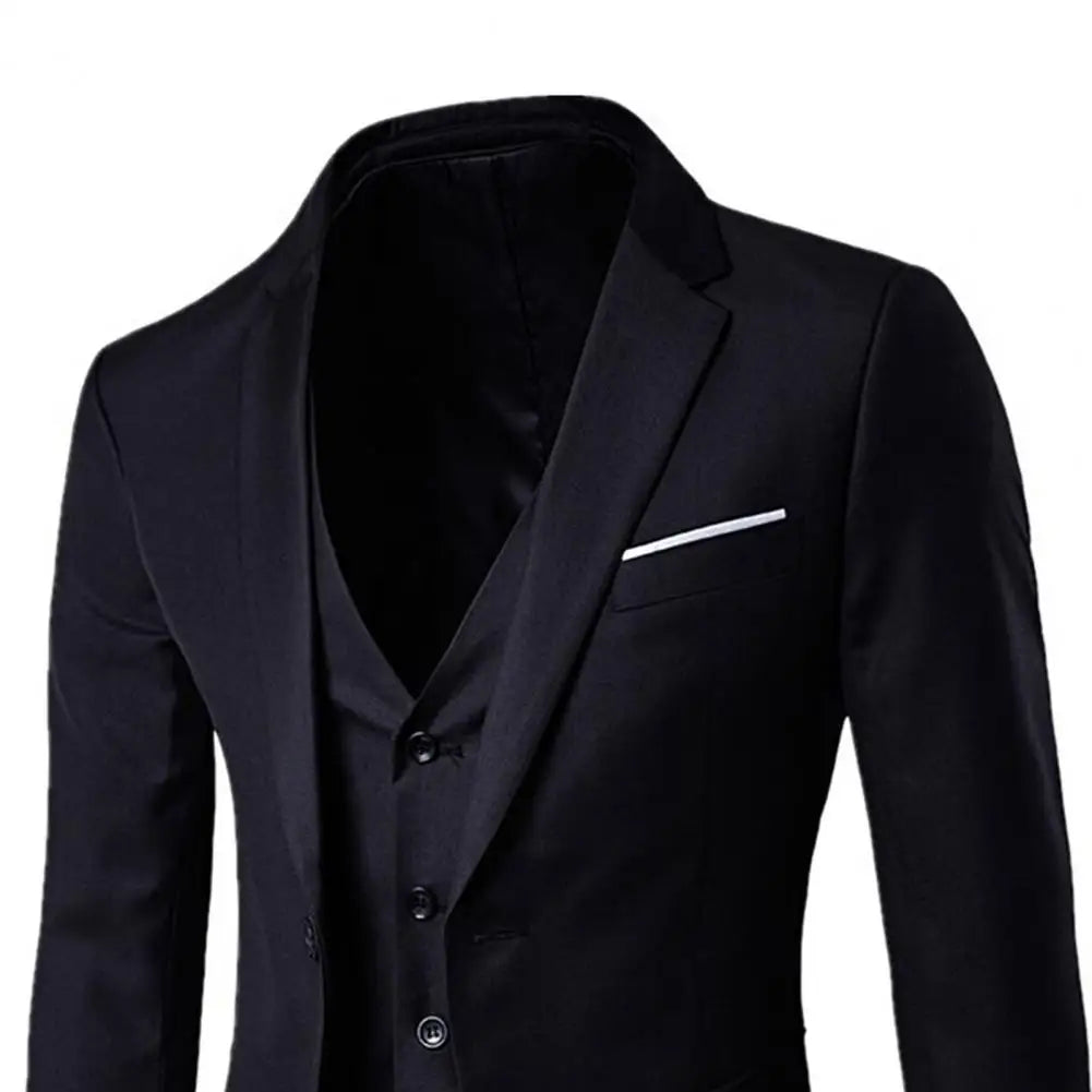 1 Set Vest Pants Set Solid Color Korean Style Slim Single Breasted Vest Coat Zipper Closure Trousers for Wedding