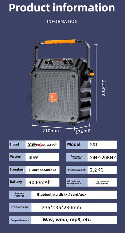 Dual Wireless Microphones & RGB LED Lighting! Outdoor Karaoke Speaker With 30W Power For Camping & Campfires OEM Supplier