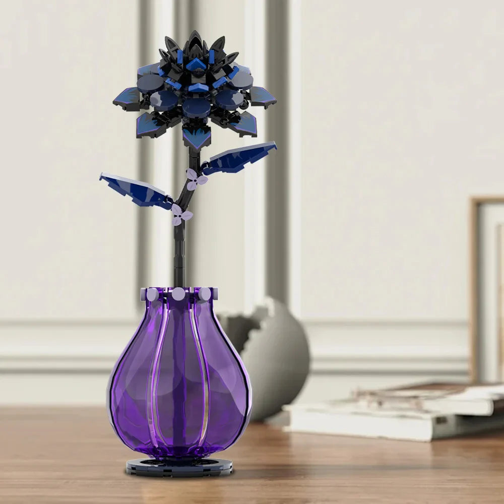 MOC Dahlia fleur blocs de construction modèle violet Dahlia fleur plantes en pot briques assemblage jouets saint valentin Couple bricolage cadeaux