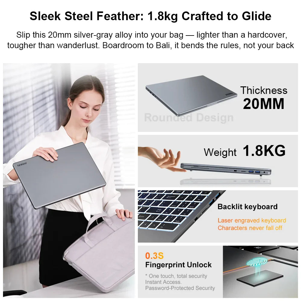Ordinateur portable Ninkear A15 Pro 16" IPS 2.5K FHD AMD Ryzen5 5500U, 16G DDR4 3200Mhz+512Go SSD, batterie 54Wh, Windows 11 PRO